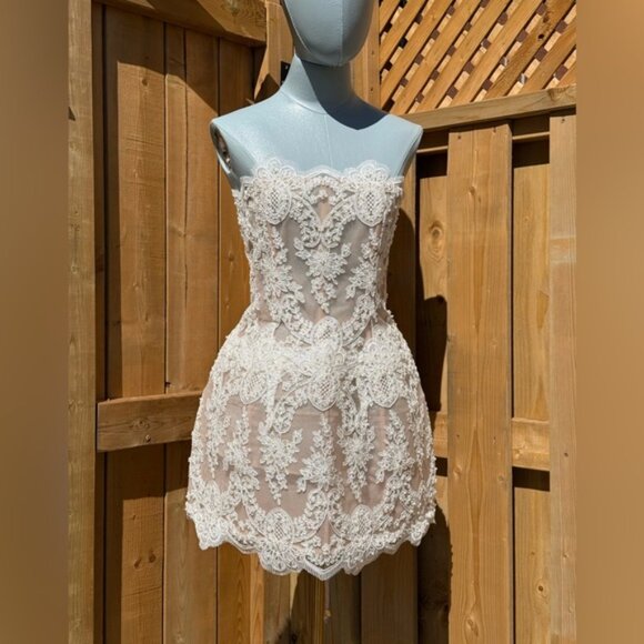 🆕 BRONX & BANCO 🧿 NWOT Maraya Blanc Lace Mini Dress, Sz M US 6 - Picture 11 of 16
